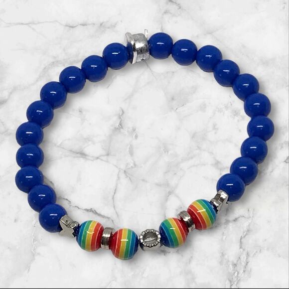 Friendship Bracelet Set Colorful Rainbow Acrylic Beaded Stretch Blue Clear - Picture 3 of 4